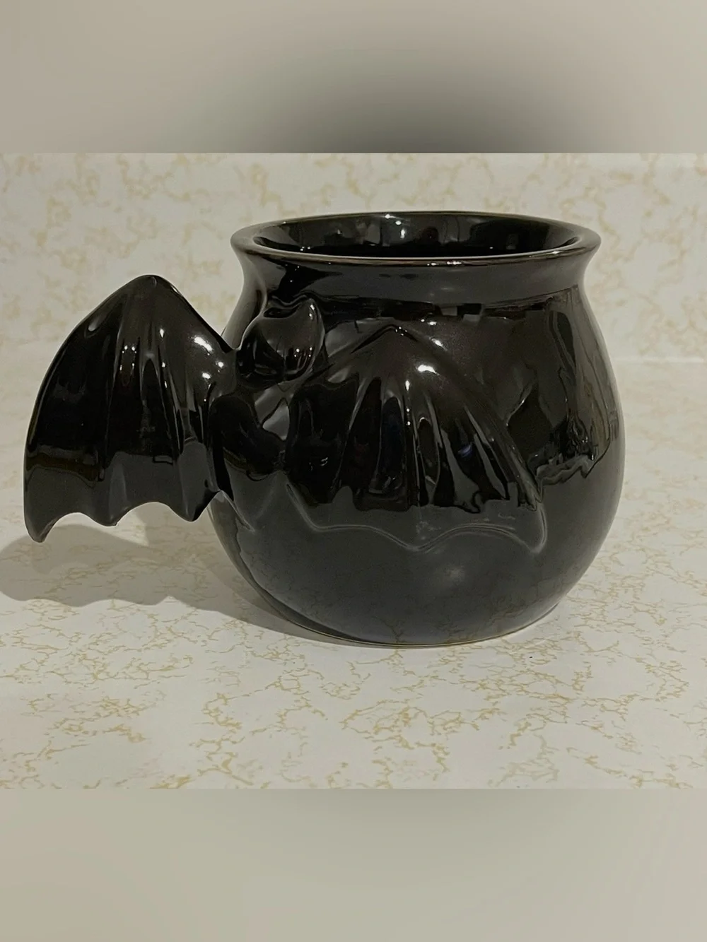 BOSTON WAREHOUSE HALLOWEEN WITCH CAULDRON COFFEE MUG CUP BAT WING 3D HANDLE BOO!